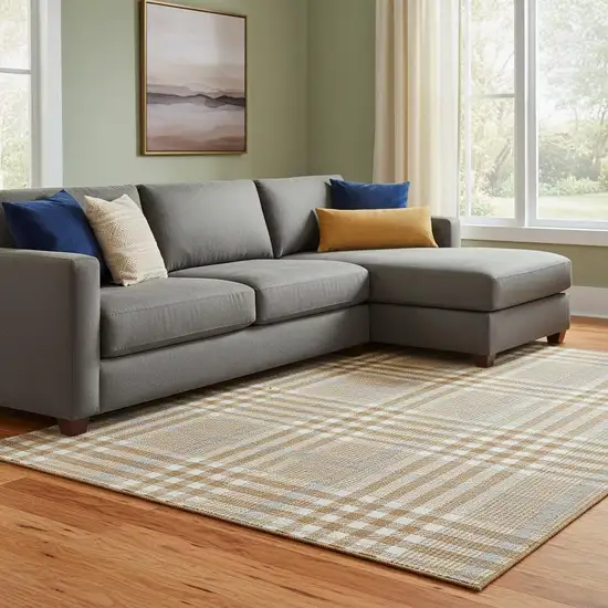 Rust Ivory And Gray Plaid Washable Area Rug With UV Protection Photo 2