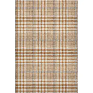 Photo of Rust Ivory And Gray Plaid Washable Area Rug With UV Protection