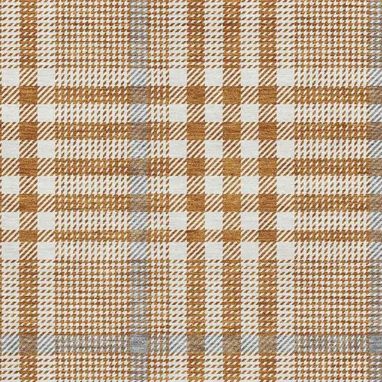 Rust Ivory And Gray Plaid Washable Area Rug With UV Protection Photo 2