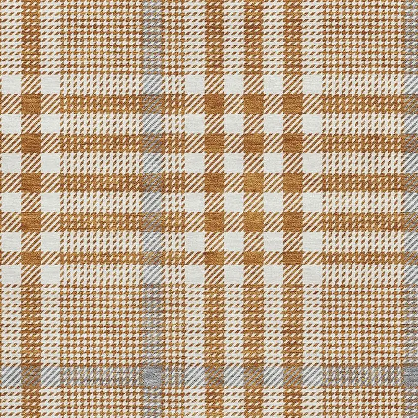 Rust Ivory And Gray Plaid Washable Area Rug With UV Protection Photo 2
