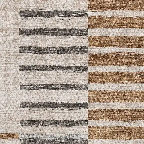 Rust Ivory And Gray Striped Washable Area Rug With UV Protection Photo 3