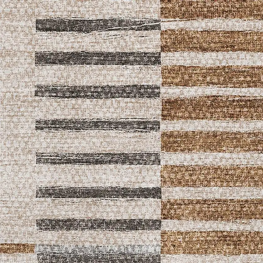 Rust Ivory And Gray Striped Washable Area Rug With UV Protection Photo 3