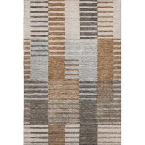 Photo of Rust Ivory And Gray Striped Washable Area Rug With UV Protection