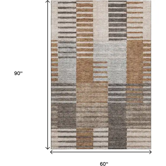 Rust Ivory And Gray Striped Washable Area Rug With UV Protection Photo 3