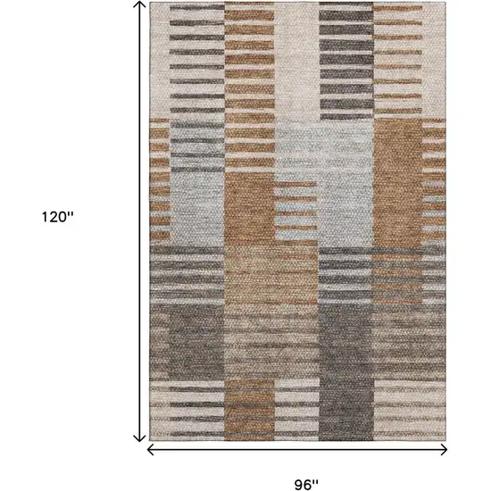 Rust Ivory And Gray Striped Washable Area Rug With UV Protection Photo 3