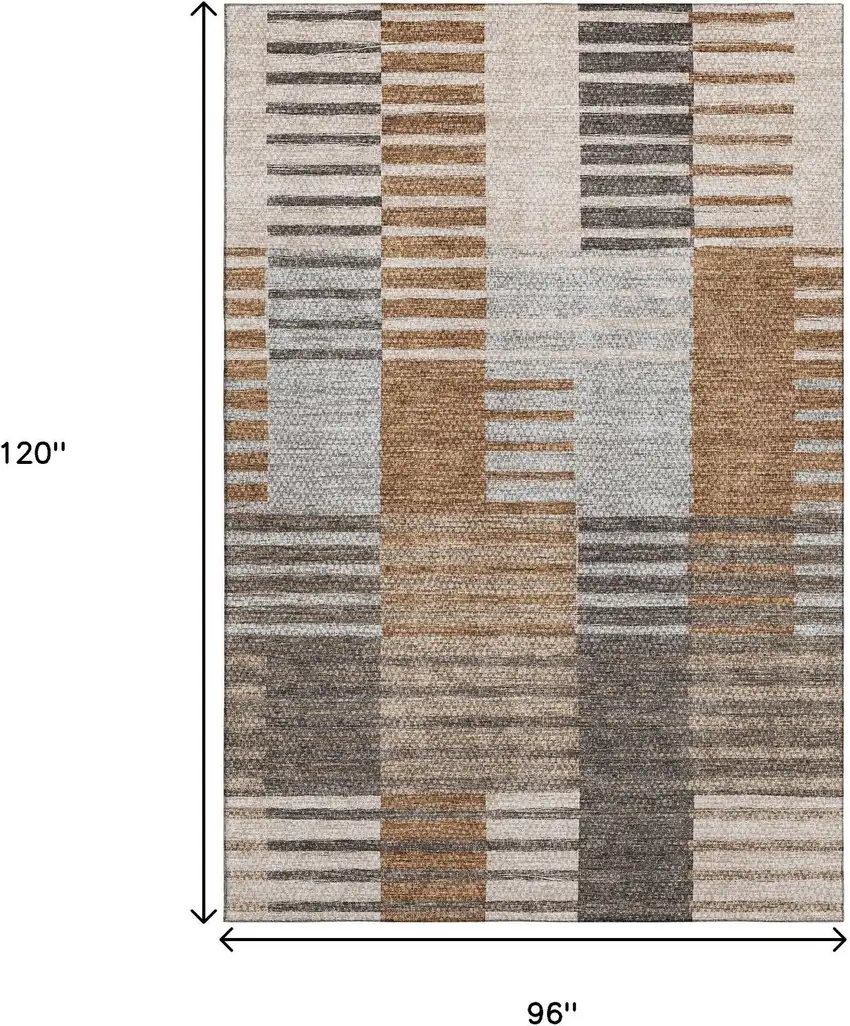 Rust Ivory And Gray Striped Washable Area Rug With UV Protection Photo 3