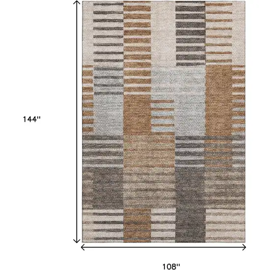 Rust Ivory And Gray Striped Washable Area Rug With UV Protection Photo 3