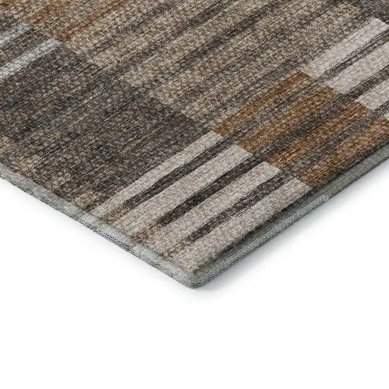 Rust Ivory And Gray Striped Washable Area Rug With UV Protection Photo 6