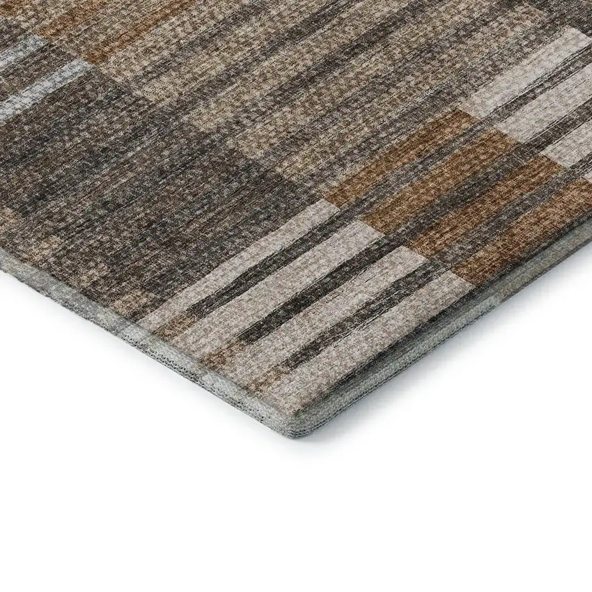 Rust Ivory And Gray Striped Washable Area Rug With UV Protection Photo 6