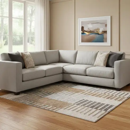 Rust Ivory And Gray Striped Washable Area Rug With UV Protection Photo 1