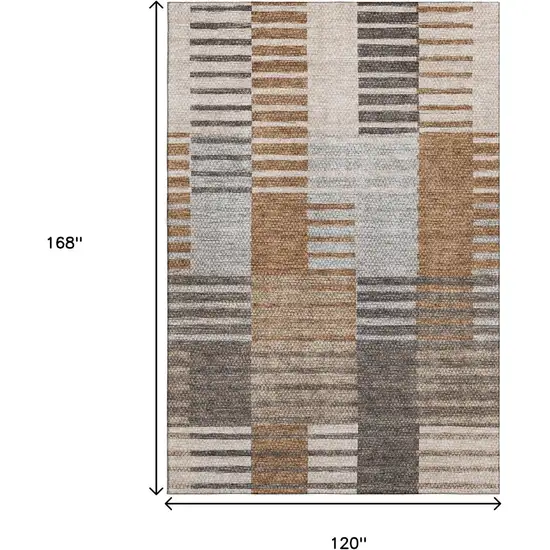 Rust Ivory And Gray Striped Washable Area Rug With UV Protection Photo 3