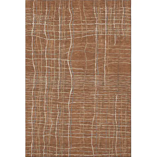 Rust Ivory And Gray Striped Washable Area Rug With UV Protection Photo 3