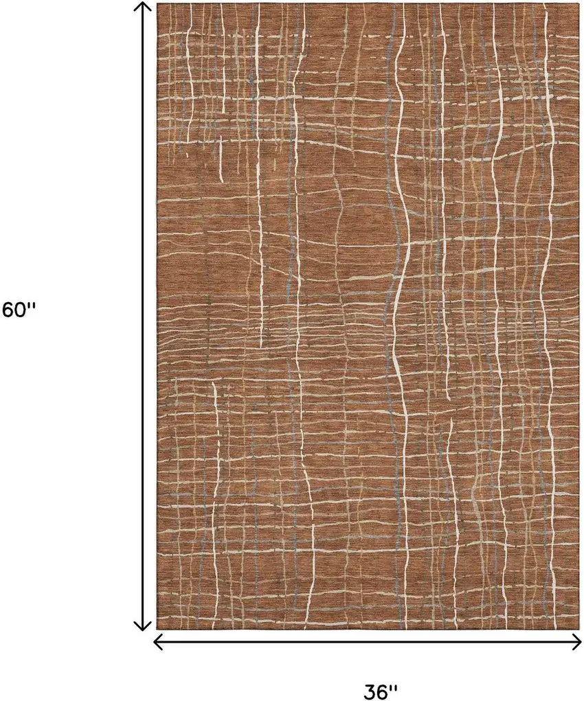 Rust Ivory And Gray Striped Washable Area Rug With UV Protection Photo 8