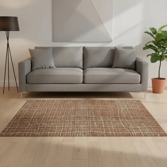 Rust Ivory And Gray Striped Washable Area Rug With UV Protection Photo 2