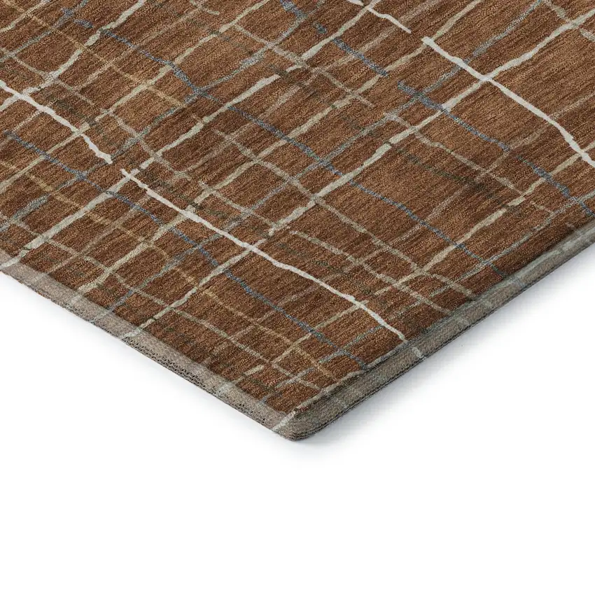 Rust Ivory And Gray Striped Washable Area Rug With UV Protection Photo 7