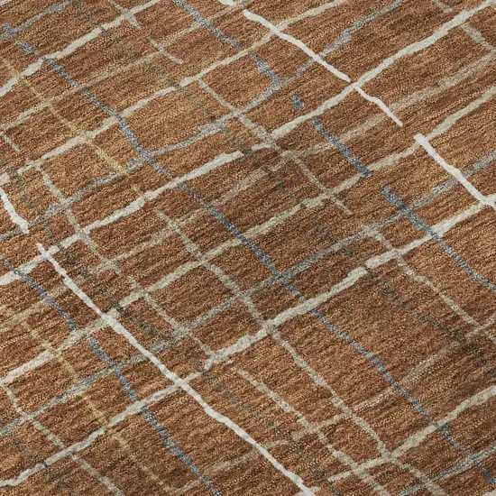 Rust Ivory And Gray Striped Washable Area Rug With UV Protection Photo 9