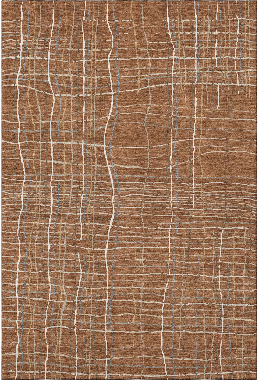 Rust Ivory And Gray Striped Washable Area Rug With UV Protection Photo 3