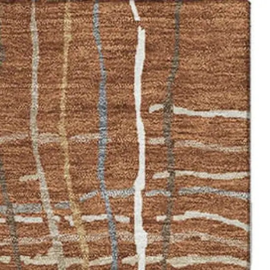 Rust Ivory And Gray Striped Washable Area Rug With UV Protection Photo 3