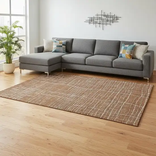 Rust Ivory And Gray Striped Washable Area Rug With UV Protection Photo 2