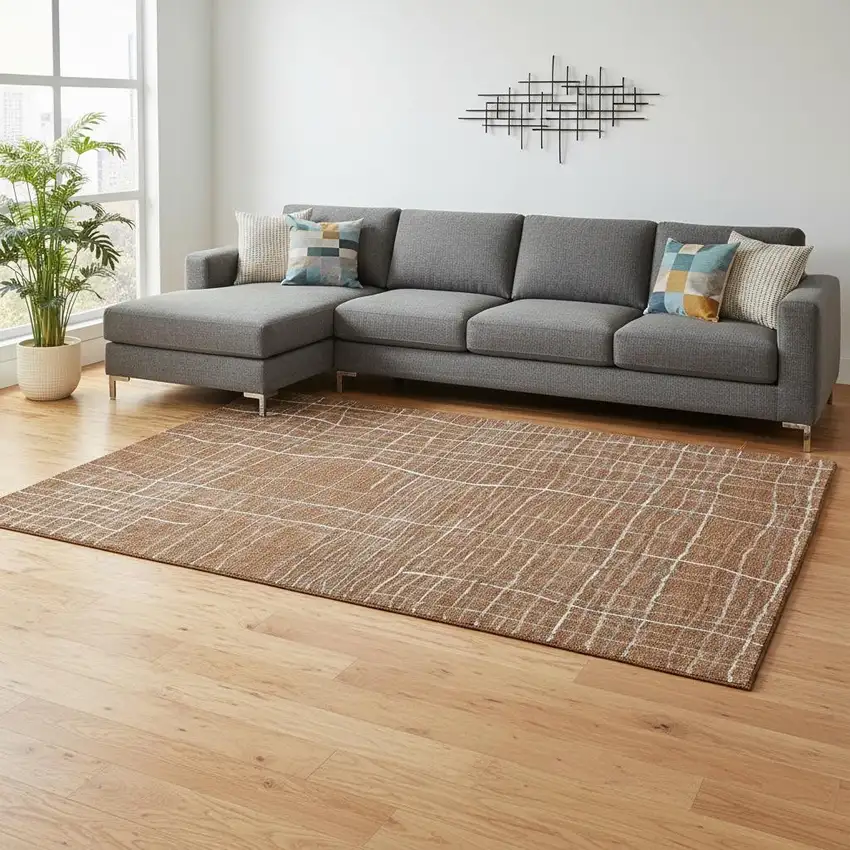 Rust Ivory And Gray Striped Washable Area Rug With UV Protection Photo 2