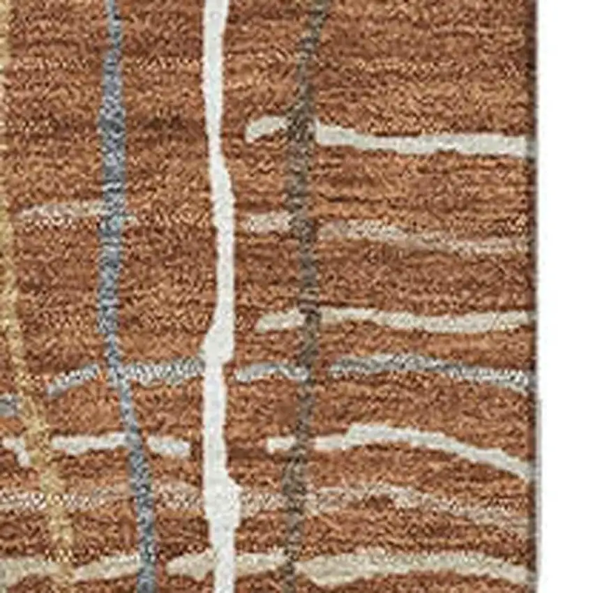 Rust Ivory And Gray Striped Washable Area Rug With UV Protection Photo 2