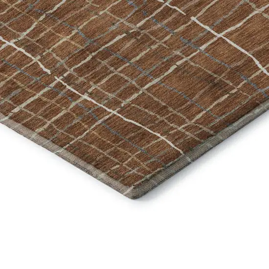 Rust Ivory And Gray Striped Washable Area Rug With UV Protection Photo 7