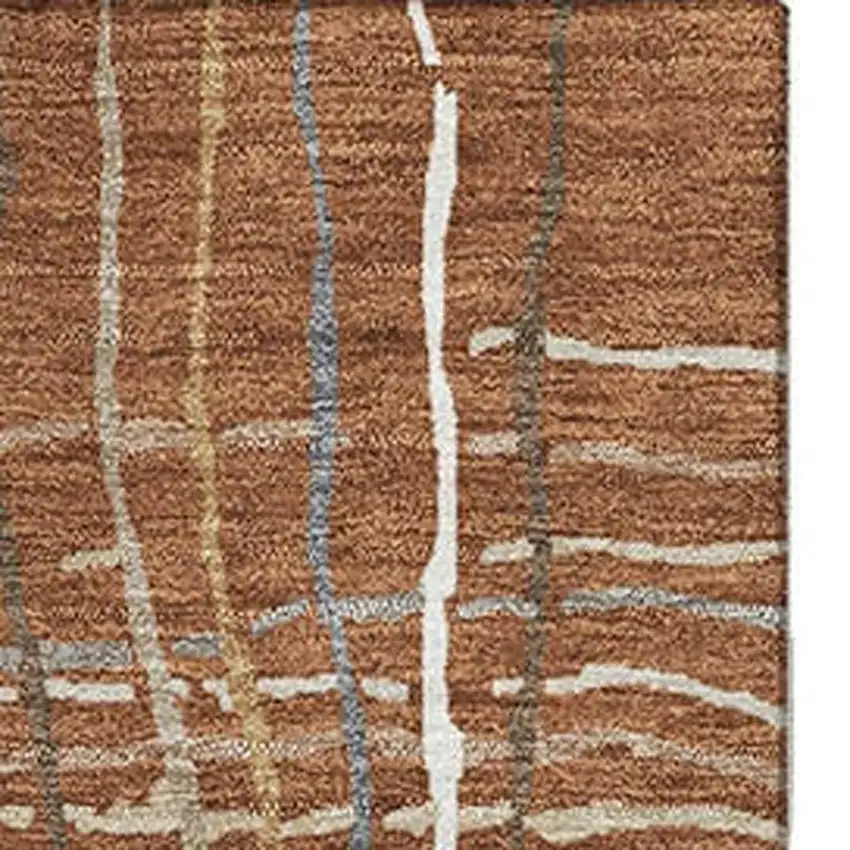 Rust Ivory And Gray Striped Washable Area Rug With UV Protection Photo 3