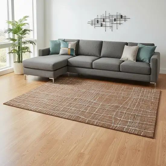 Rust Ivory And Gray Striped Washable Area Rug With UV Protection Photo 2