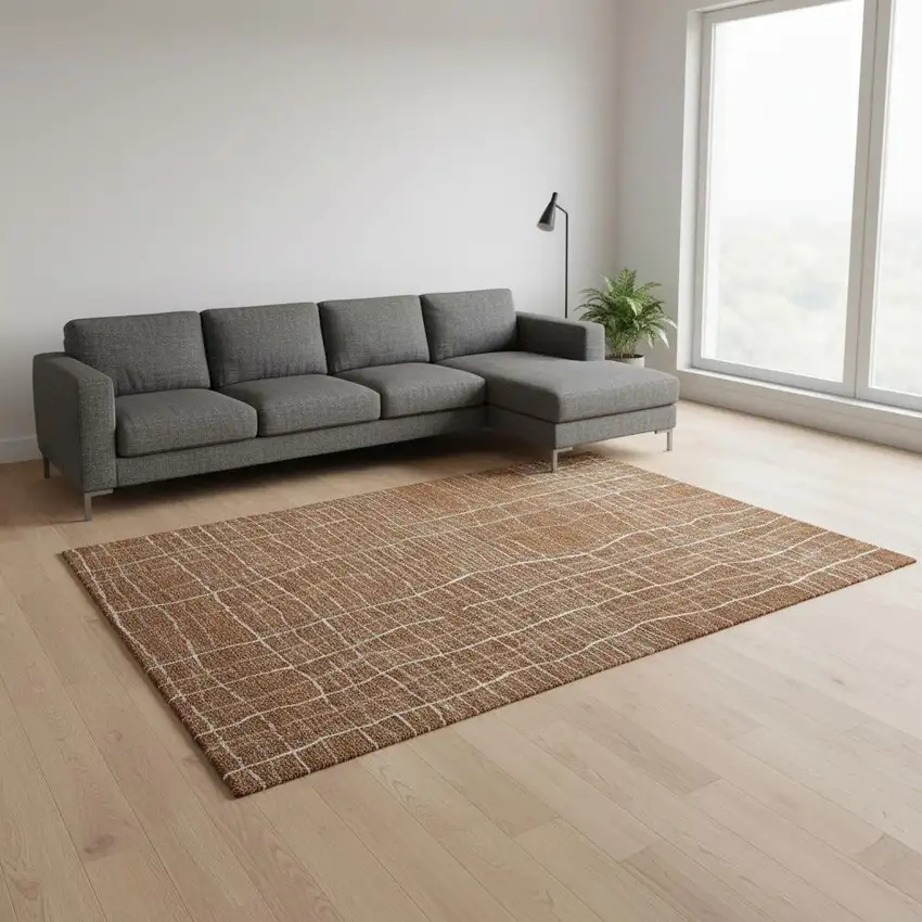 Rust Ivory And Gray Striped Washable Area Rug With UV Protection Photo 2