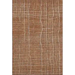 Photo of Rust Ivory And Gray Striped Washable Area Rug With UV Protection
