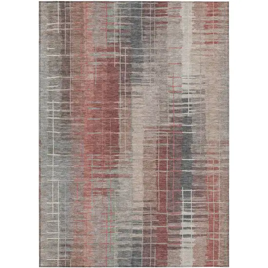 Rust Ivory And Gray Striped Washable Indoor Outdoor Area Rug Photo 4