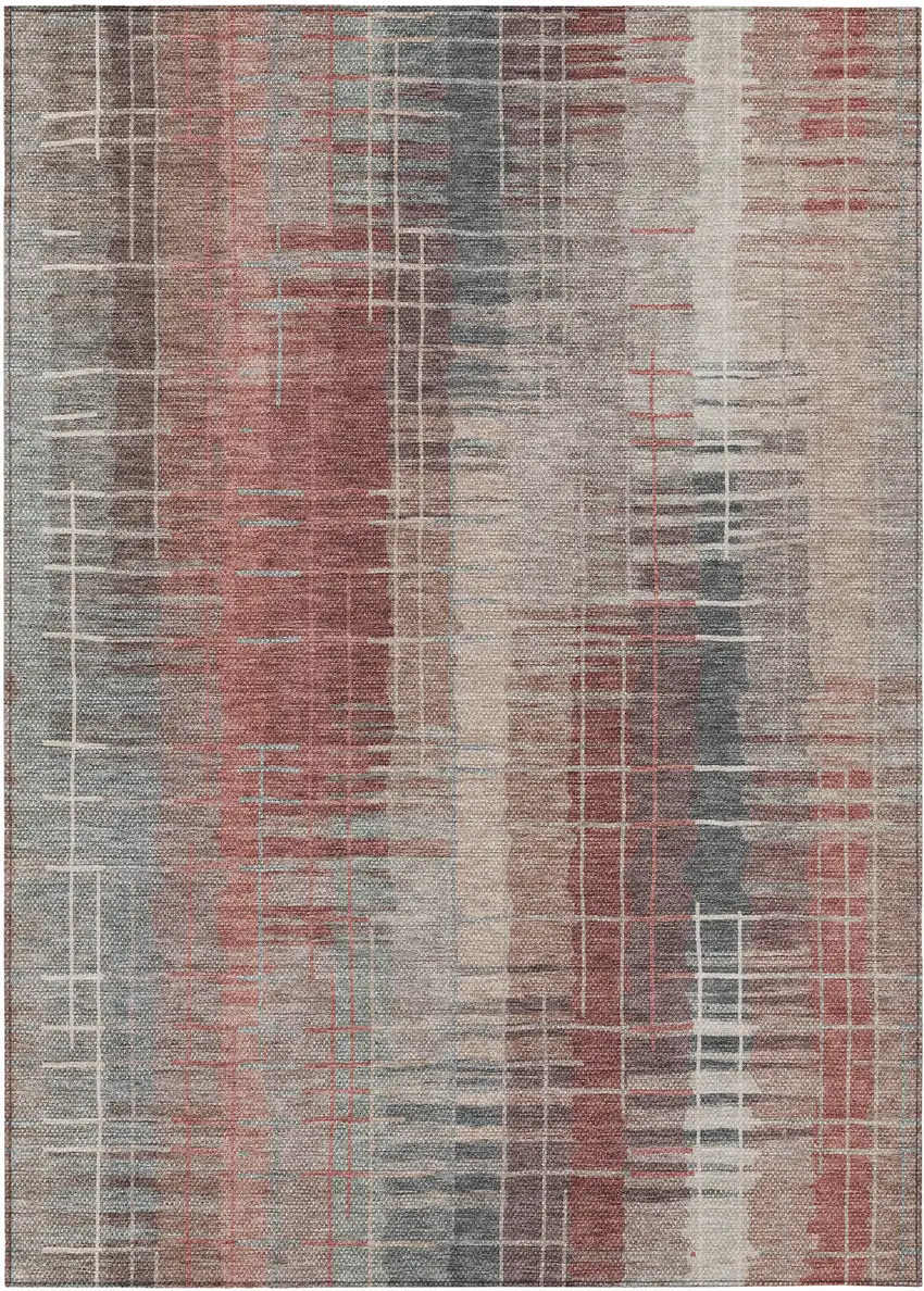 Rust Ivory And Gray Striped Washable Indoor Outdoor Area Rug Photo 4