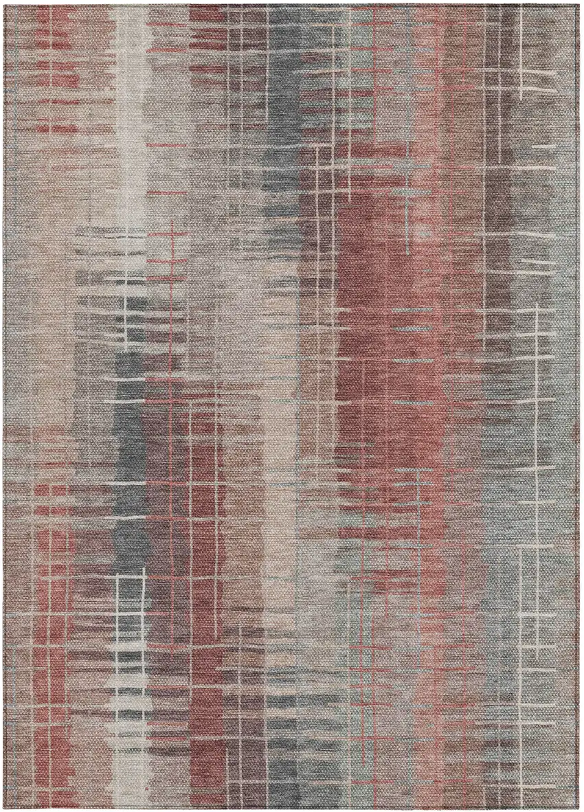 Rust Ivory And Gray Striped Washable Indoor Outdoor Area Rug Photo 2