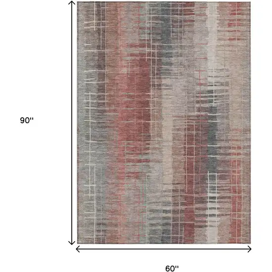 Rust Ivory And Gray Striped Washable Indoor Outdoor Area Rug Photo 3