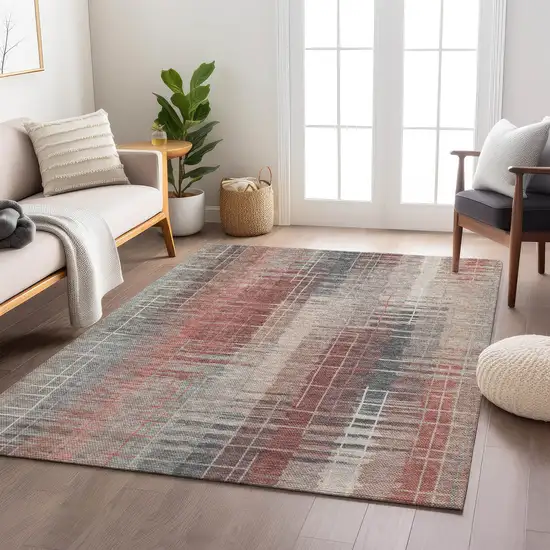 Rust Ivory And Gray Striped Washable Indoor Outdoor Area Rug Photo 9