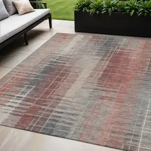 Photo of Rust Ivory And Gray Striped Washable Indoor Outdoor Area Rug