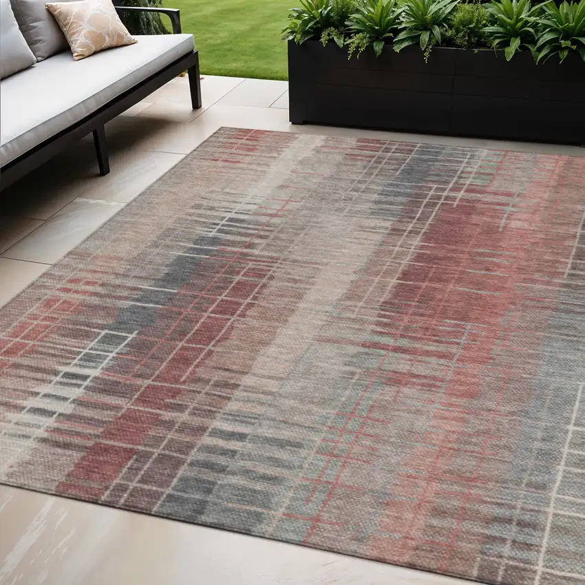 Rust Ivory And Gray Striped Washable Indoor Outdoor Area Rug Photo 1