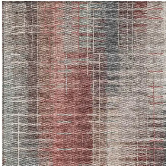 Rust Ivory And Gray Striped Washable Indoor Outdoor Area Rug Photo 5