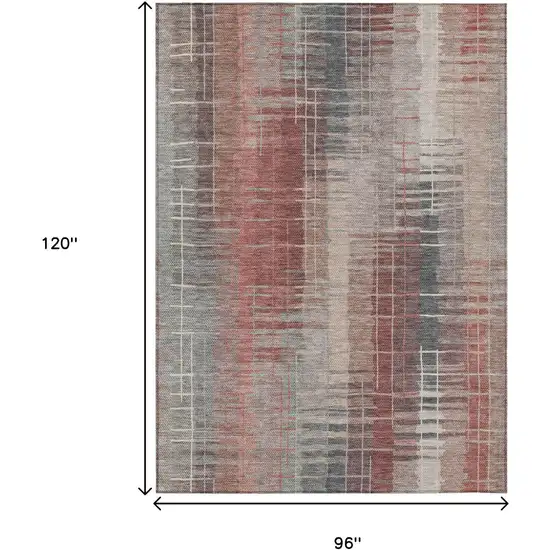 Rust Ivory And Gray Striped Washable Indoor Outdoor Area Rug Photo 3