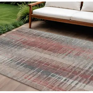Photo of Rust Ivory And Gray Striped Washable Indoor Outdoor Area Rug
