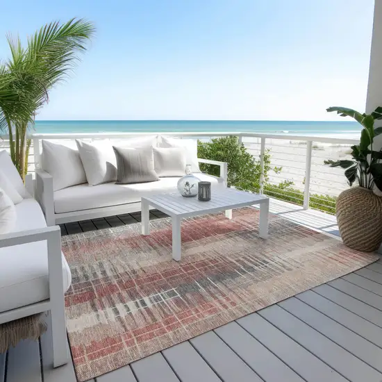 Rust Ivory And Gray Striped Washable Indoor Outdoor Area Rug Photo 9