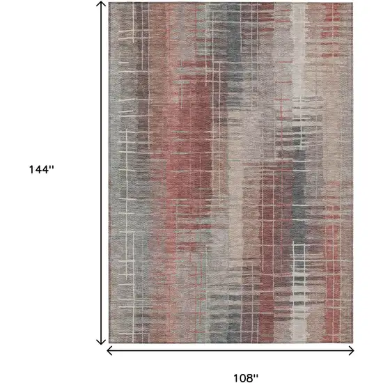 Rust Ivory And Gray Striped Washable Indoor Outdoor Area Rug Photo 3