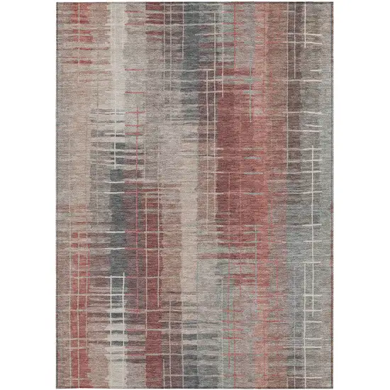 Rust Ivory And Gray Striped Washable Indoor Outdoor Area Rug Photo 4