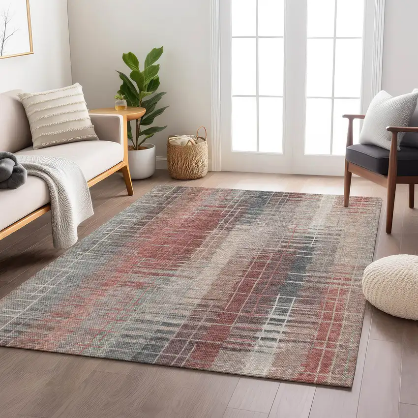 Rust Ivory And Gray Striped Washable Indoor Outdoor Area Rug Photo 8