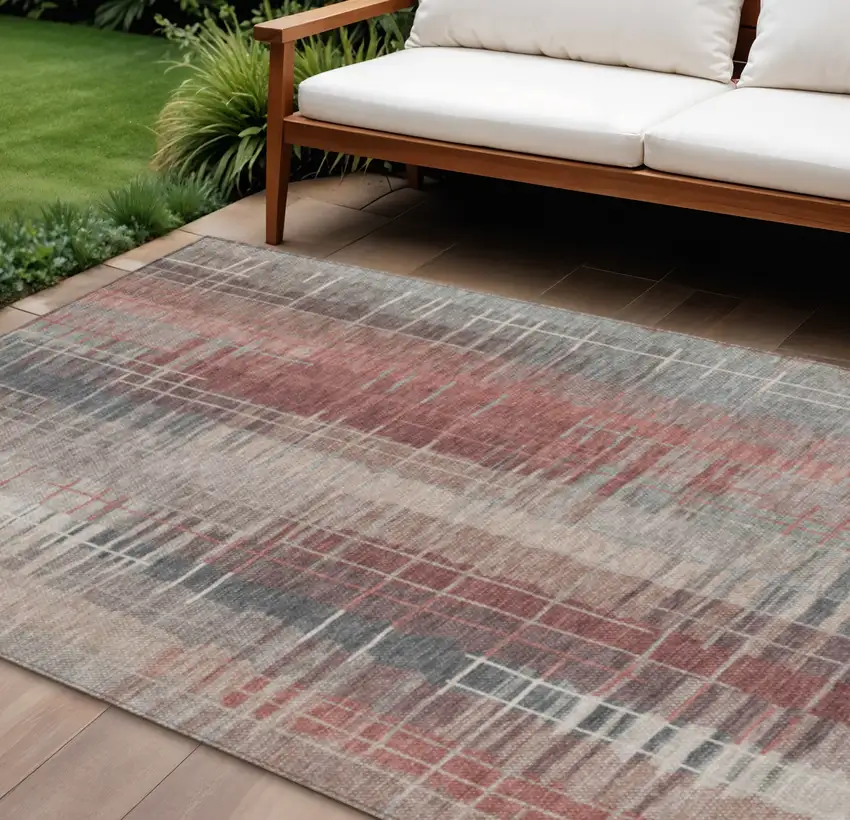 Rust Ivory And Gray Striped Washable Indoor Outdoor Area Rug Photo 1