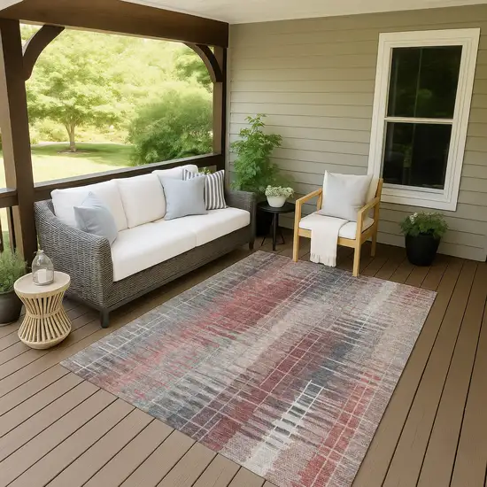 Rust Ivory And Gray Striped Washable Indoor Outdoor Area Rug Photo 6