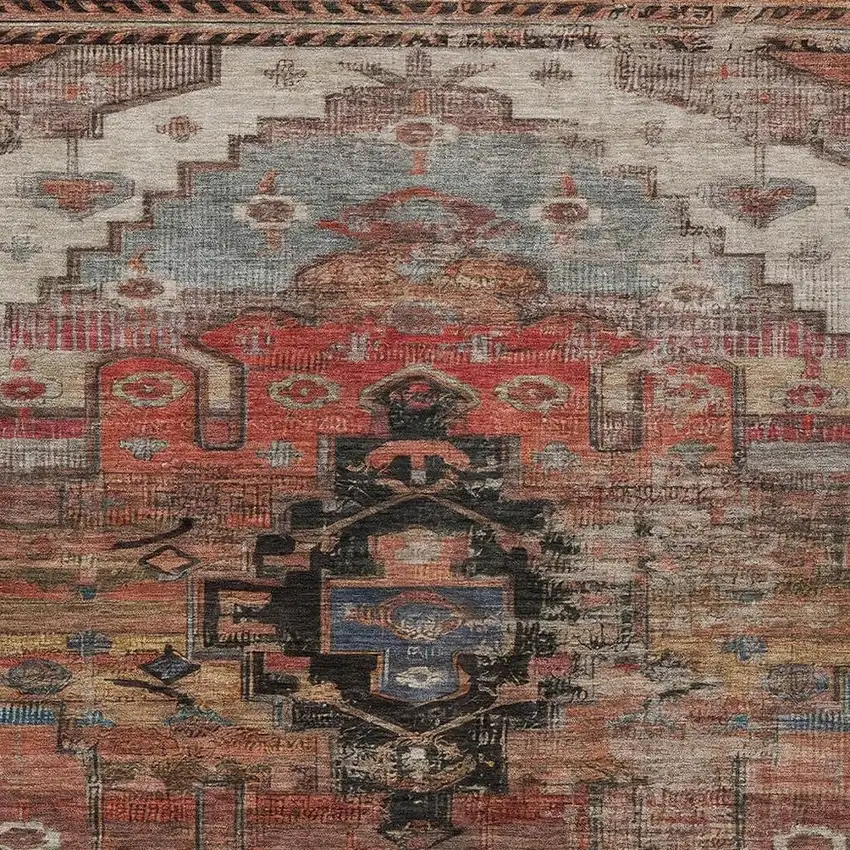 Rust Ivory And Gray Tribal Washable Indoor Outdoor Area Rug Photo 4