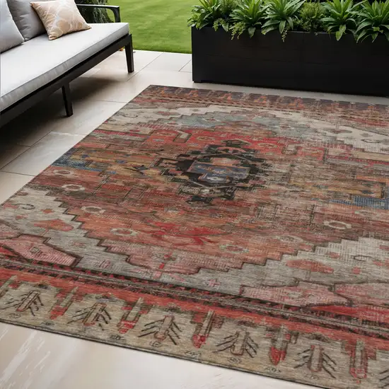Rust Ivory And Gray Tribal Washable Indoor Outdoor Area Rug Photo 2