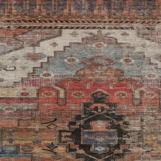 Rust Ivory And Gray Tribal Washable Indoor Outdoor Area Rug Photo 4