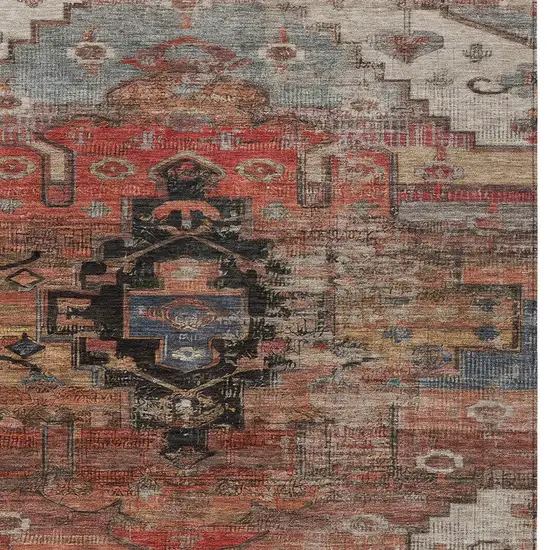 Rust Ivory And Gray Tribal Washable Indoor Outdoor Area Rug Photo 8
